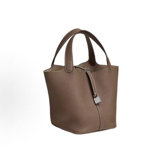 HERMES爱马仕 Picotin Lock 22 银扣 菜篮子水桶包手提包 22 女款 18 Etoupe 大象灰